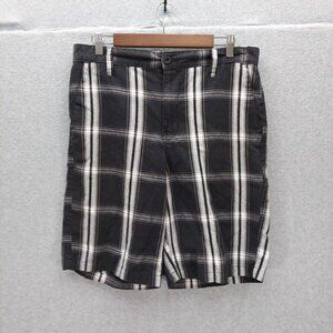 Burnside Mens Flat Front Plaid & Check Shorts Size 32 Black Skate Surf
